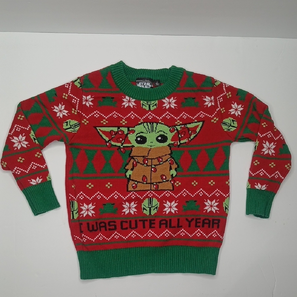 Star Wars Red and‎ Green Grogu Holiday Sweater